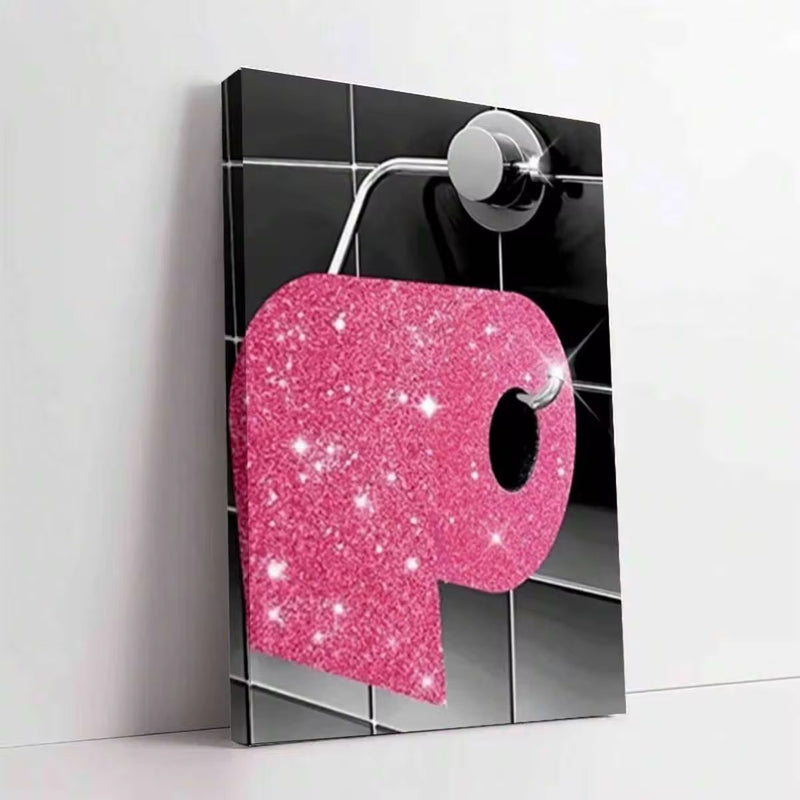 Framed Canvas 1pc Minimalist Wall Art Decoration - Sparkling Pink Glittery Question Mark Design, Framed Poster For Living Room, Bedroom, Home Office - Indoor & Outdoor Decor, Modern Home Decor