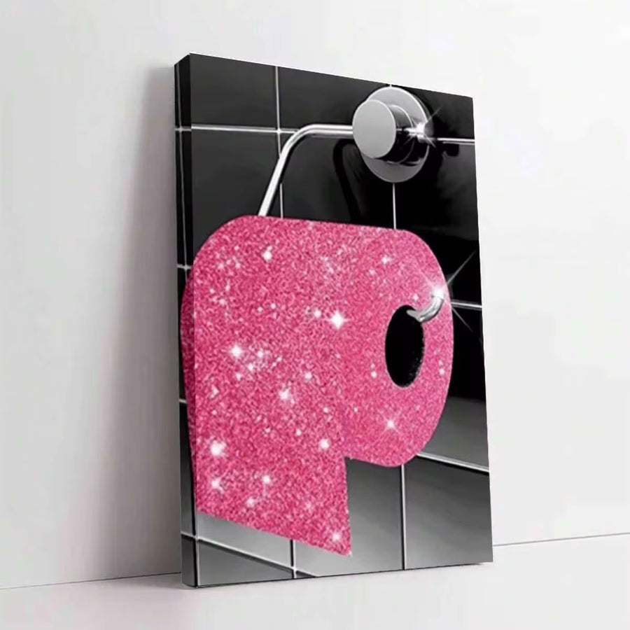 Framed Canvas 1pc Minimalist Wall Art Decoration - Sparkling Pink Glittery Question Mark Design, Framed Poster For Living Room, Bedroom, Home Office - Indoor & Outdoor Decor, Modern Home Decor