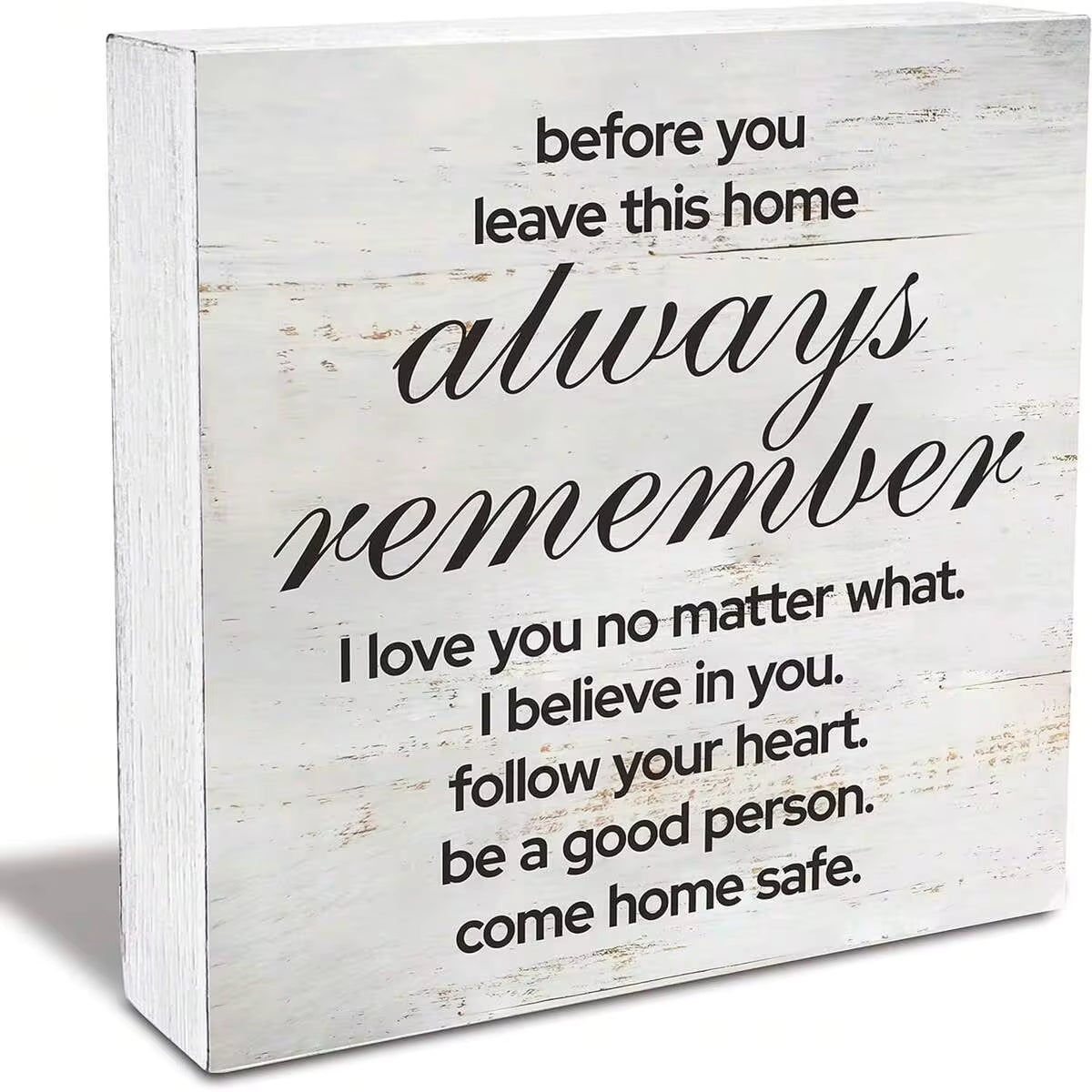 1pc 5*5inch(12.4*12.4cm) Love Quote Before You Leave This House Always Remember Wood Box Sign Rusitc Family Quote Wooden Box Sign Farmhouse Home Living Room Desk Shelf Decor